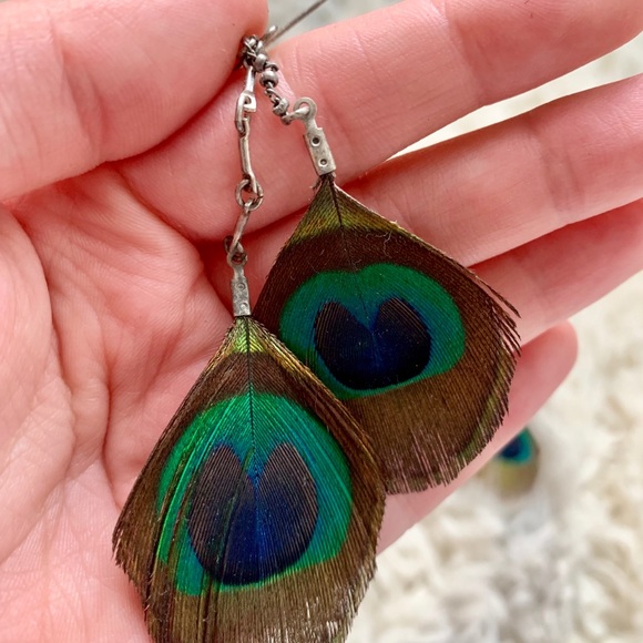 Peacock Feather Earrings - Picture 5 of 5